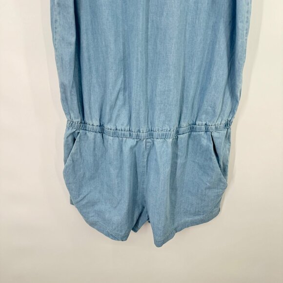 Fabletics Women's chambray Blue Denim Romper Pockets Crisscross Straps sz medium - Picture 6 of 10